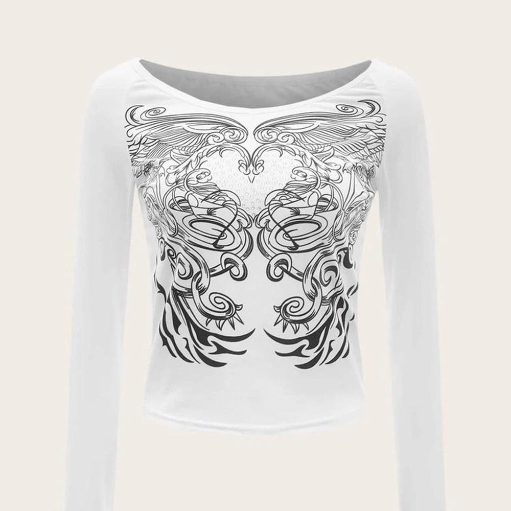 heart and wings printed graphic longsleeve top